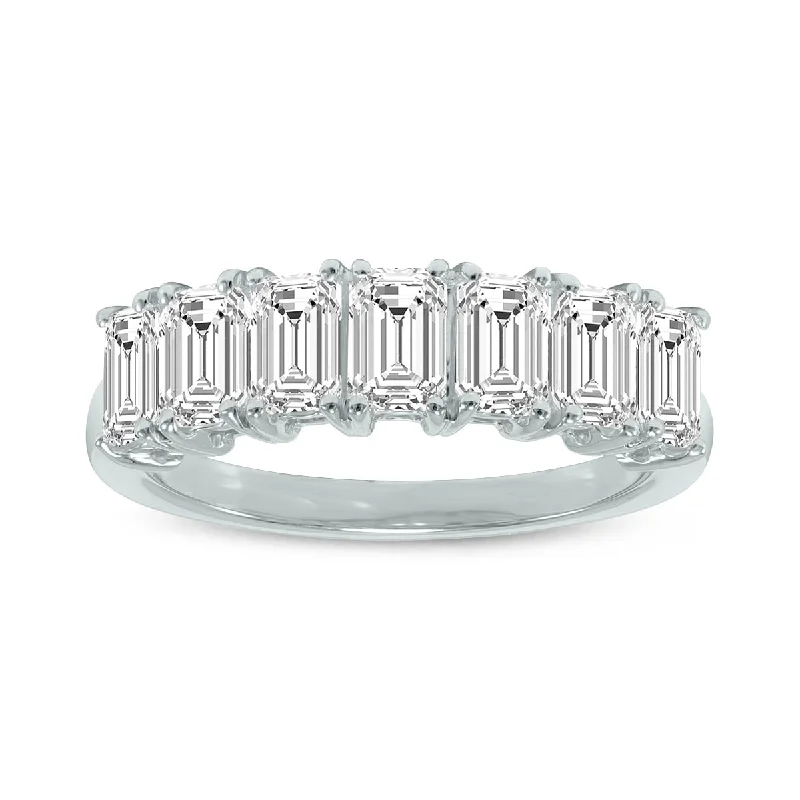 Marquee 3.50 Carat TW Emerald Cut Seven Stone Lab Grown Diamond Wedding Anniversary Ring 14K White Gold