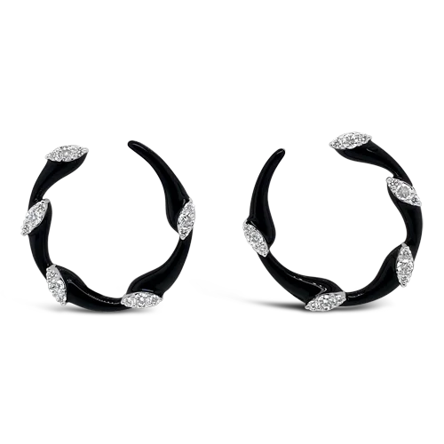 Diamond & Black Enamel Estate Earrings