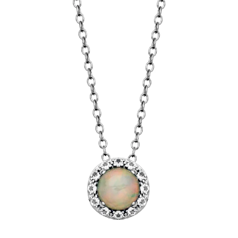 Sterling Silver Ethiopian Opal & White Topaz Halo Necklace by Samuel B.