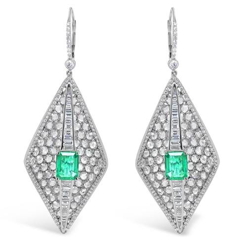 Emerald & Diamond Dangle Earrings