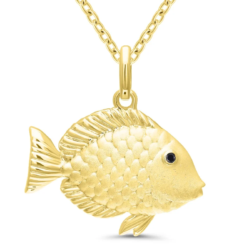 Yellow Gold Plated Black Diamond Fish Necklace