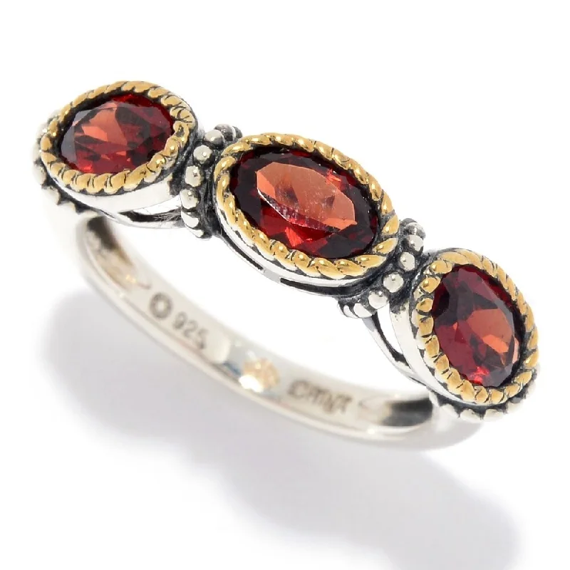 925 Sterling Silver Red Garnet 3-Stone Ring