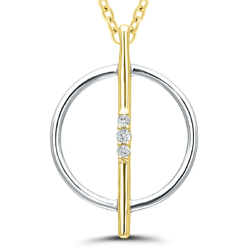 Sterling Silver Gold Plated 0.05ctw Round Diamond Circle Necklace