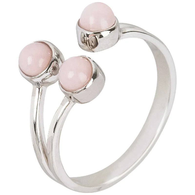 925 Sterling Silver Pink Opal 3-Stone Ring