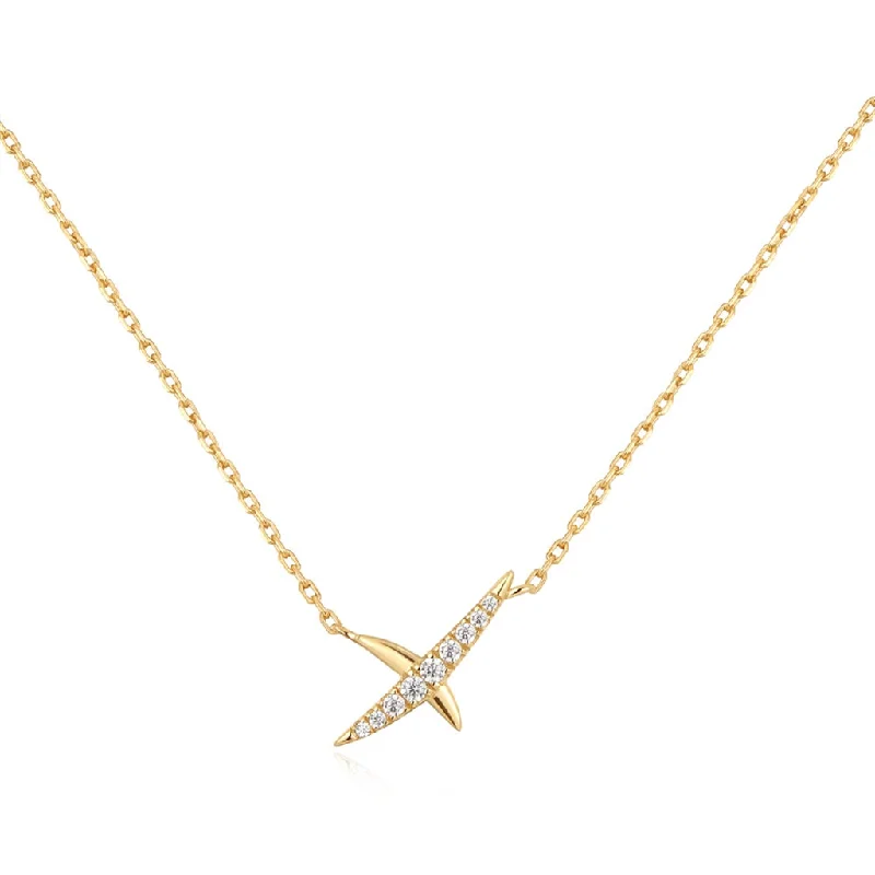 Sterling Silver & 14K Yellow Gold Plated Cubic Zirconia X Necklace by Ania Haie