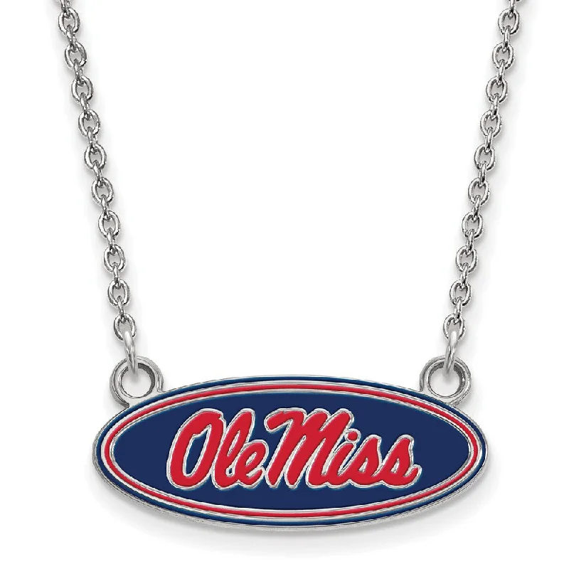 Sterling Silver U of Mississippi Small Enamel Ole Miss Necklace