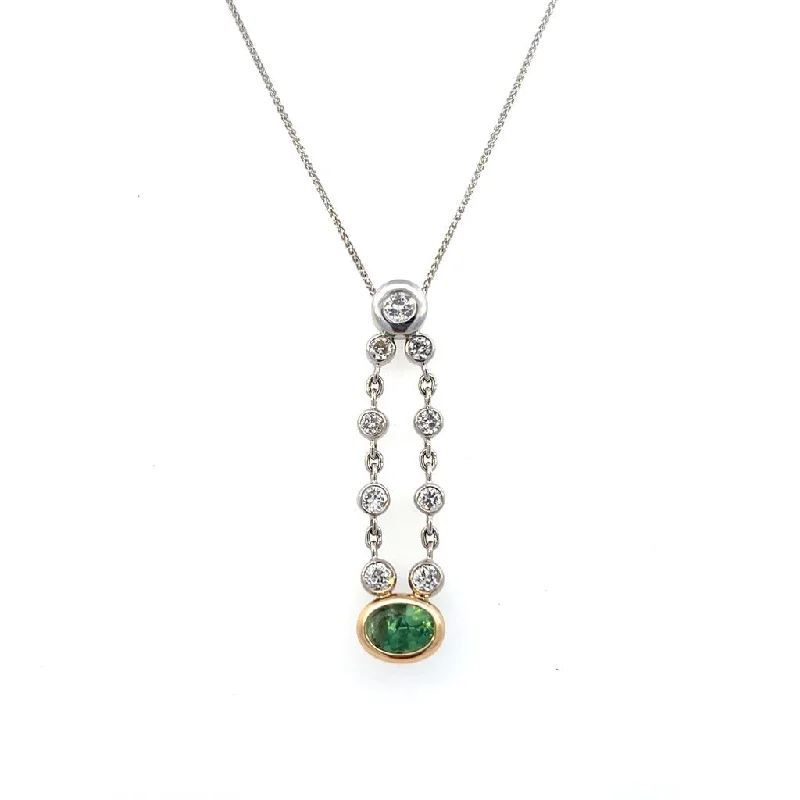 Estate 14K Two Tone Gold 1.52ctw Green Tourmaline & Diamond Drop Necklace