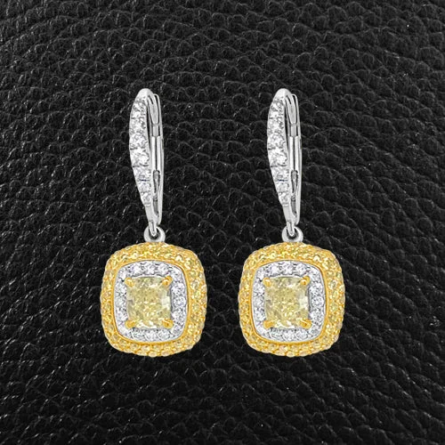 Yellow & White Diamond Dangle Earrings