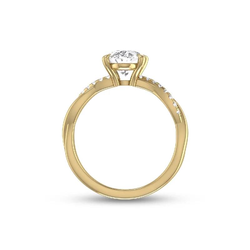 Marquee Agatha Twisted Pave Ring with IGI Certified 2.50 Carat Lab-Grown Oval Shape Diamond in 14K Yellow Gold