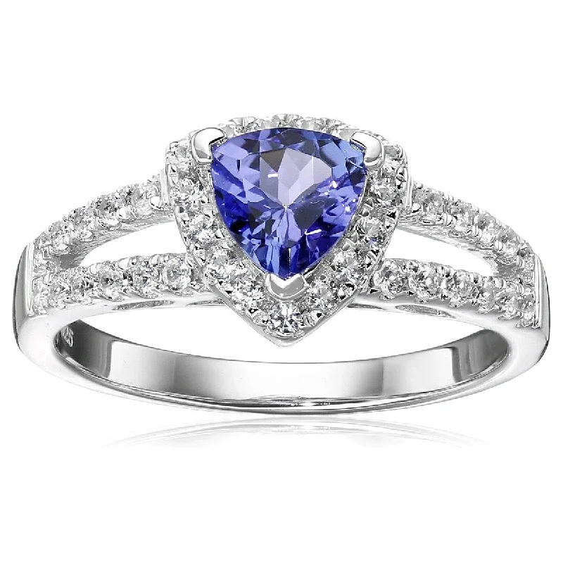 925 Sterling Silver Tanzanite and Created White Sapphire Ring