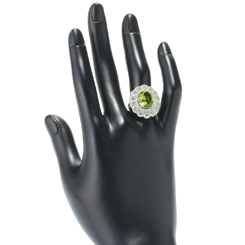 Pinctore Ster Silver Peridot, Tsavorite & White Zircon Cocktail Ring, Size 7 - Green