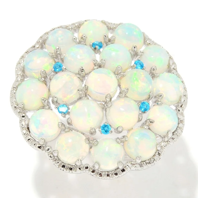 Sterling Silver Ethiopian Opal & Neon Apatite Flower Ring