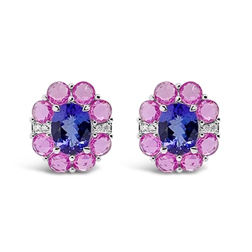 Tanzanite, Pink Sapphire & Diamond Earrings