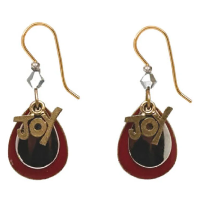 Silver Forest Earrings Golden Joy Charm on Layered Black and Red Teardrop