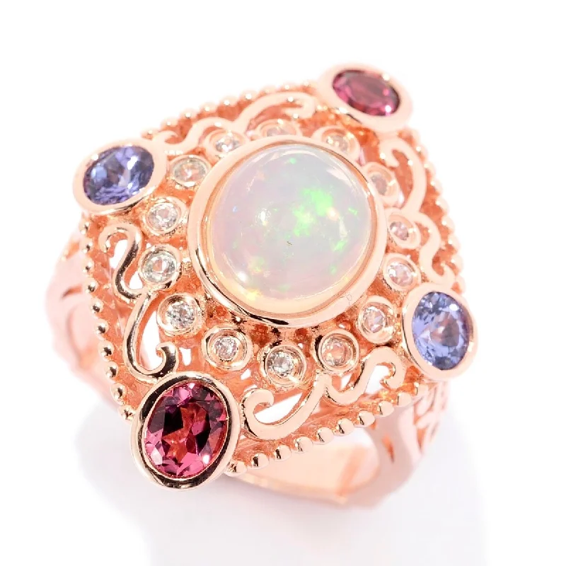 Ethiopian Opal, Pink Tourmaline & Multi Gemstone Cocktail Ring