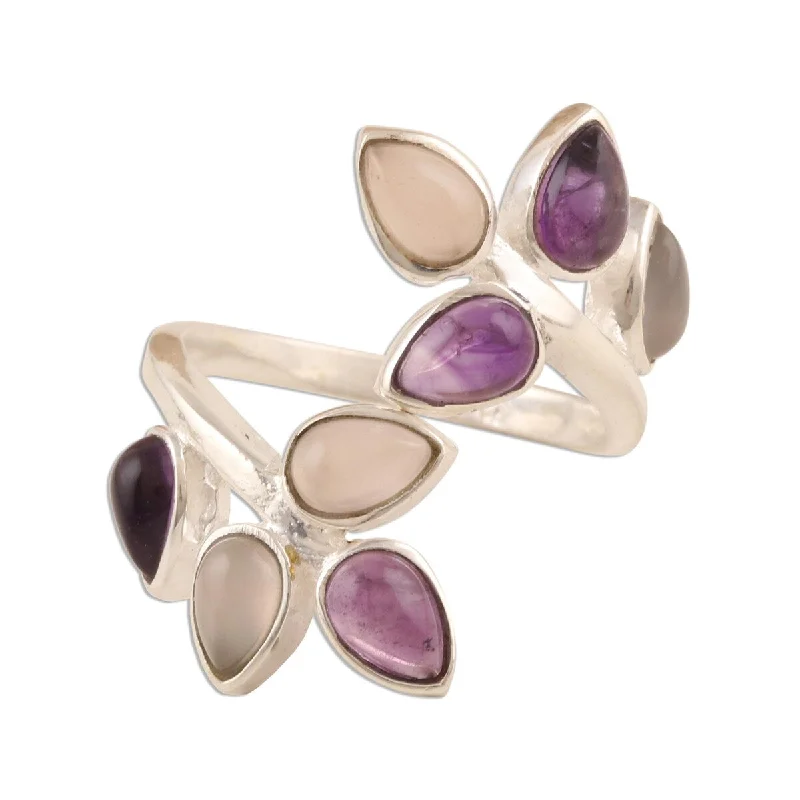 NOVICA Leafy Glory, Amethyst and rose quartz cocktail ring