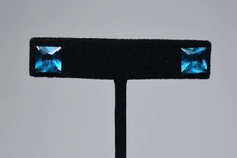 Square Cut Teal Glass Stud Earrings