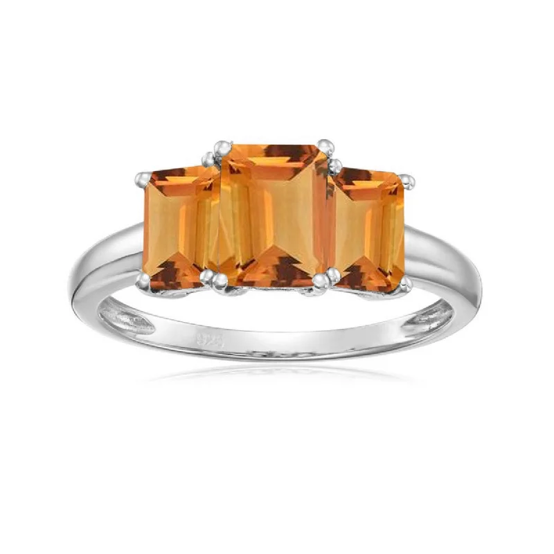 925 Sterling Silver Citrine 3-Stone Ring