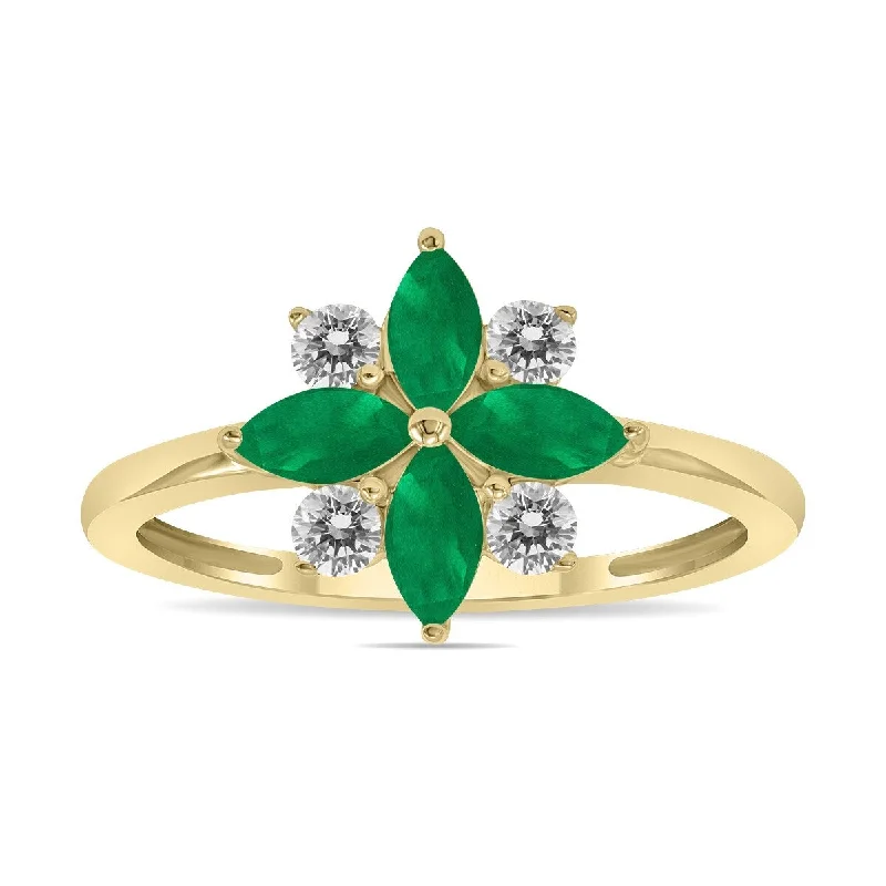 Marquee Jewels 3/4 Carat TW Emerald and Diamond Flower Ring in 10K Yellow Gold