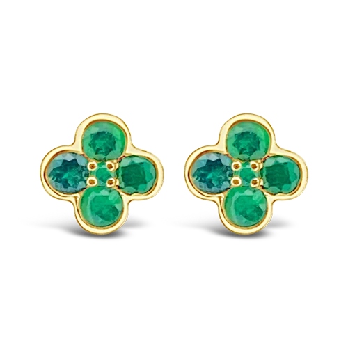 Round Emerald Clover Design Earrings