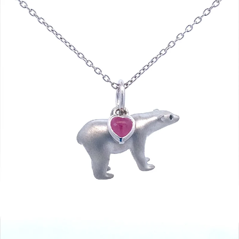 Sterling Silver Ruby & Black Diamond Polar Bear Necklace