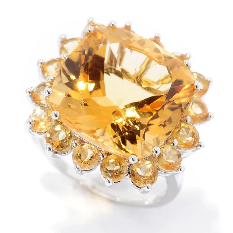 Sterling Silver 11.40ctw Citrine Halo Ring