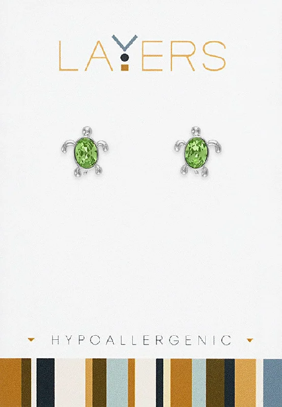 Silver Chrysolite Turtle Stud Layers Earrings