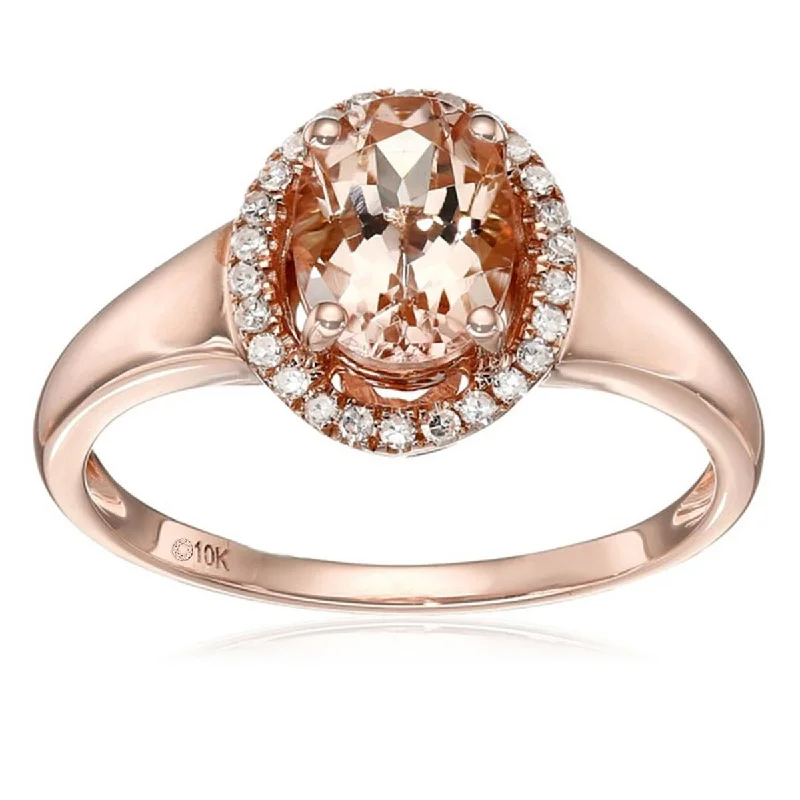 Rose Gold Plated Over Sterling Silver Morganite and White Topaz Solitaire Ring