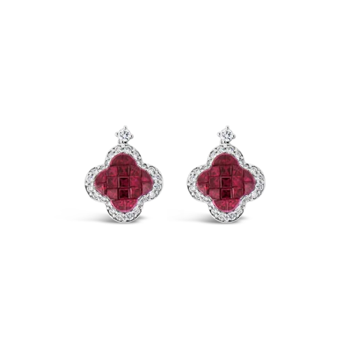 Ruby & Diamond Clover Earrings