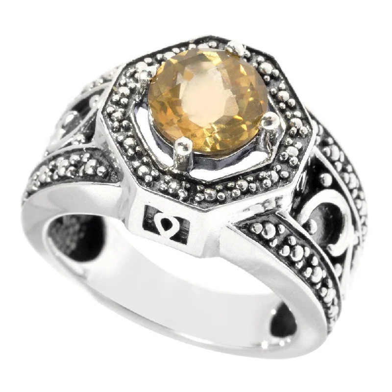 Oxidized Sterling Silver Round Citrine Ring