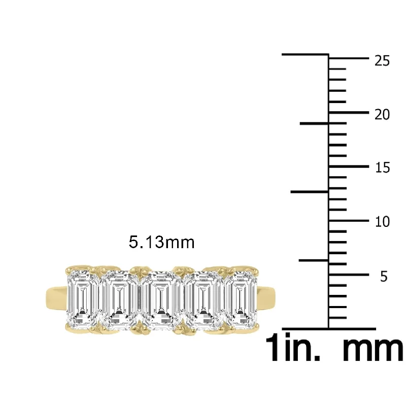 Marquee 2 Carat TW Emerald Cut Five Stone Lab Grown Diamond Wedding Anniversary Ring 14K Yellow Gold