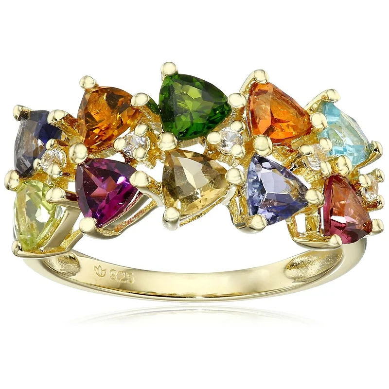 Yellow Gold Plated Over Sterling Silver Trillion Multi Stone Ring