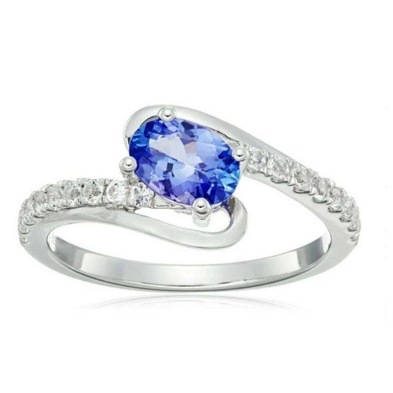 925 Sterling Silver Tanzanite with White Topaz Ring Size - 7