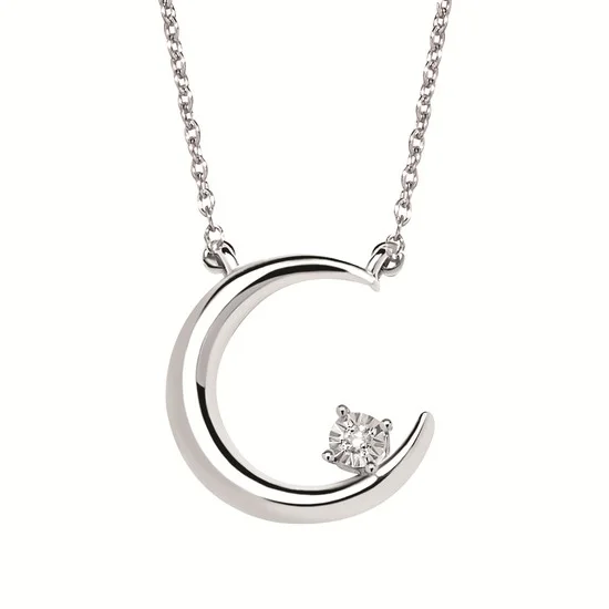 Sterling Silver 0.01ctw Diamond Crescent Moon Necklace