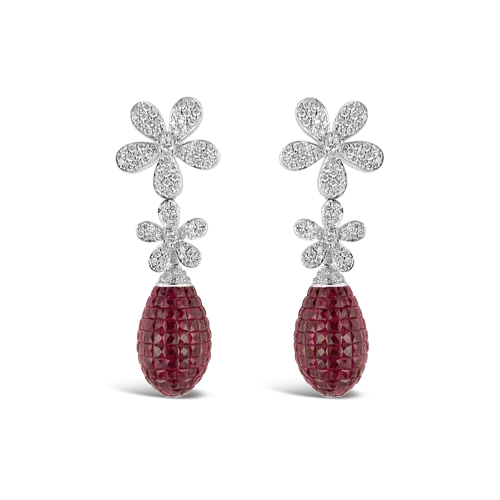 Diamond & Ruby Flower Earrings