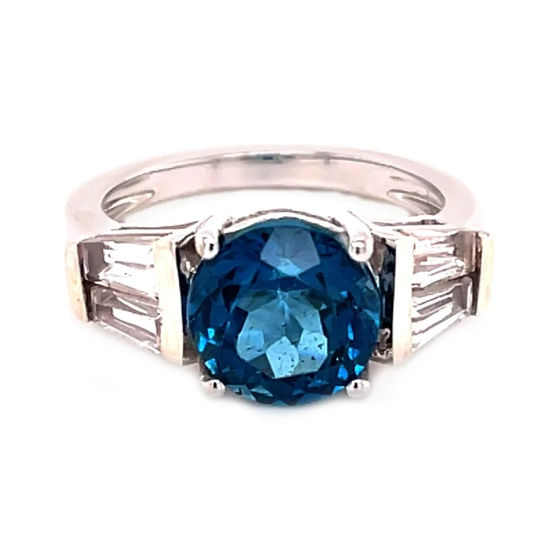 925 Sterling Silver London Blue Topaz and White Topaz Gemstone Solitaire Ring