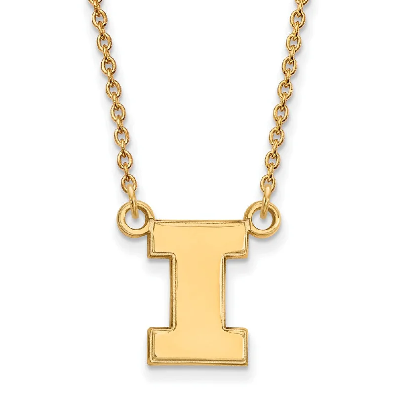 14k Yellow Gold U of Illinois Small Initial I Pendant Necklace