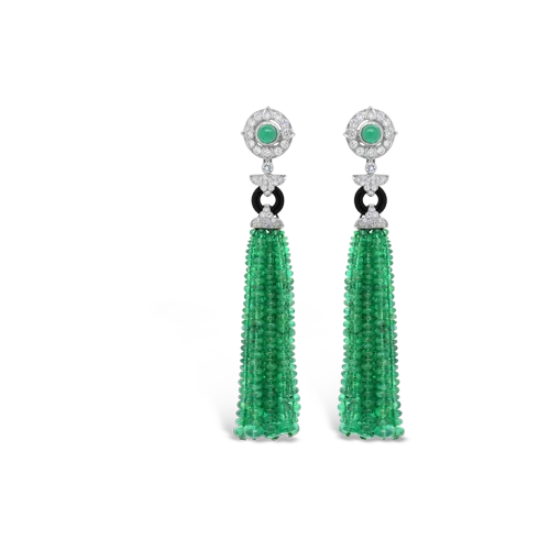 Emerald Bead Tassel Earrings