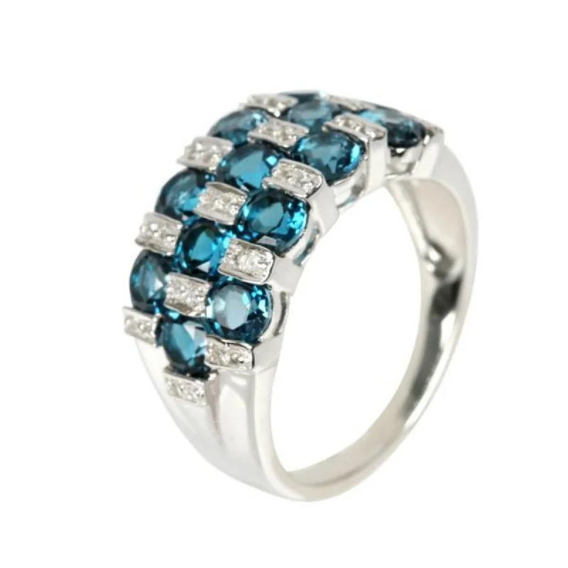 925 Sterling Silver London Blue Topaz and White Topaz Ring