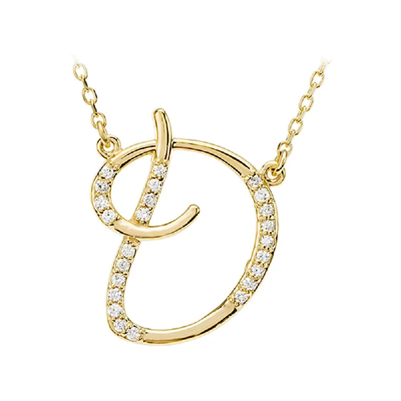 1/8 Ct Diamond 14k Yellow Gold Medium Script Initial D Necklace, 17in