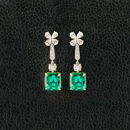 Emerald & Diamond Dangle Earrings