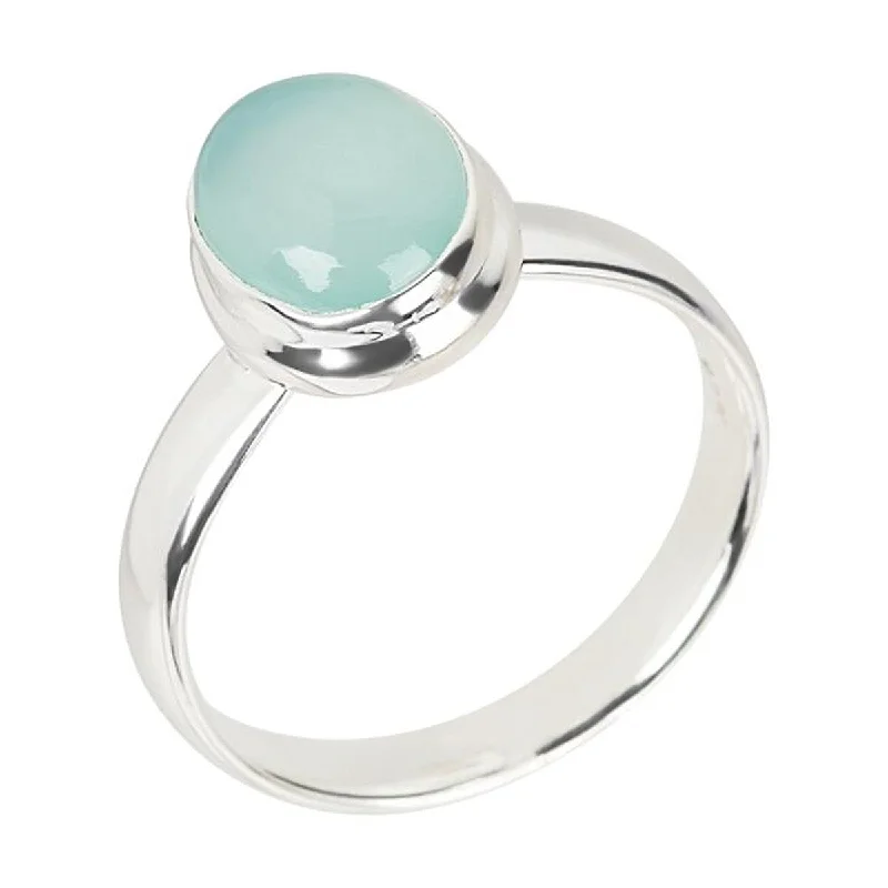 925 Sterling Silver Aqua Chalcedony Gemstone Solitaire Ring