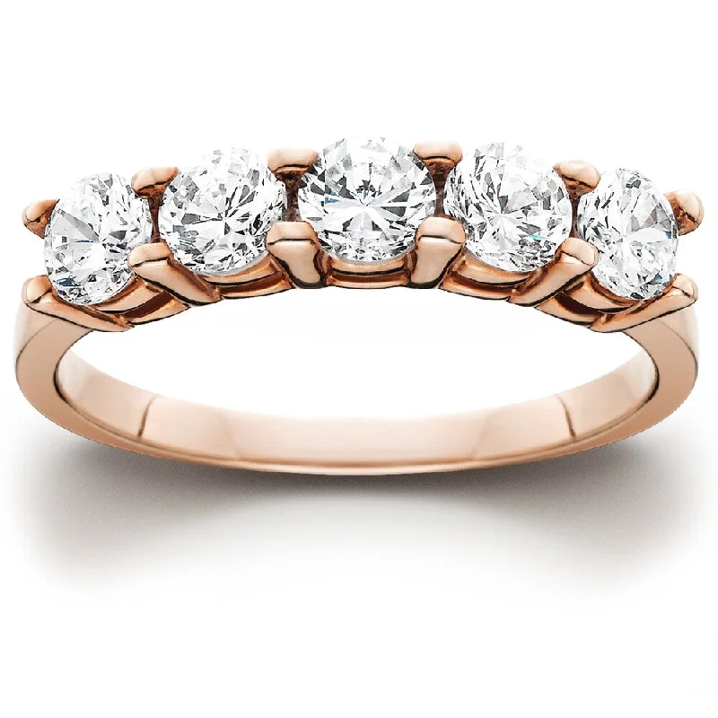 14k Rose Gold 1ct TDW Five Stone Diamond Wedding Ring