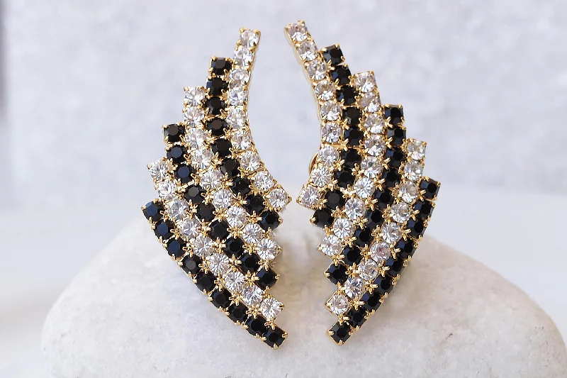 Gold Black CLIP On EARRINGS