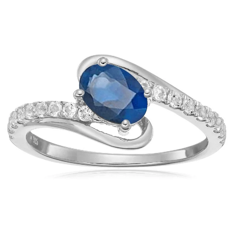 925 Sterling Silver Blue Sapphire and White Topaz Ring