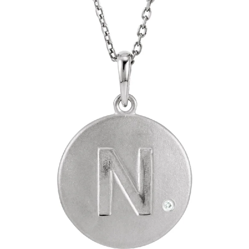 The Emma Sterling Silver Diamond Block Initial N Disc Necklace, 18 In.