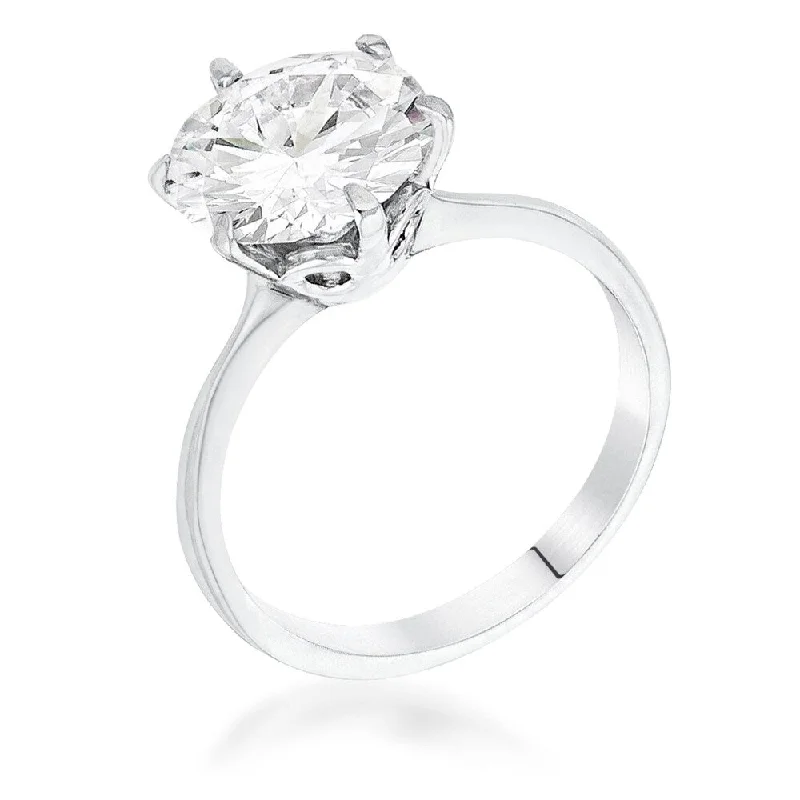 Rhodium 3.5 Carat Single Stone CZ Classic Solitaire Ring