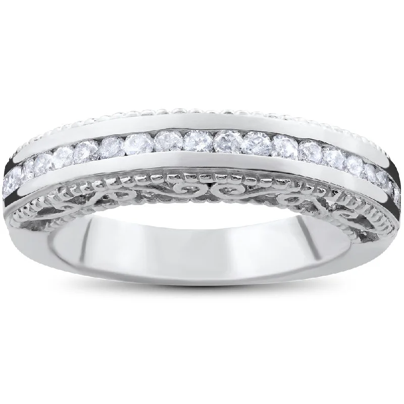 14k White Gold 1/2ct TDW Vintage Heirloom Diamond Wedding Ring