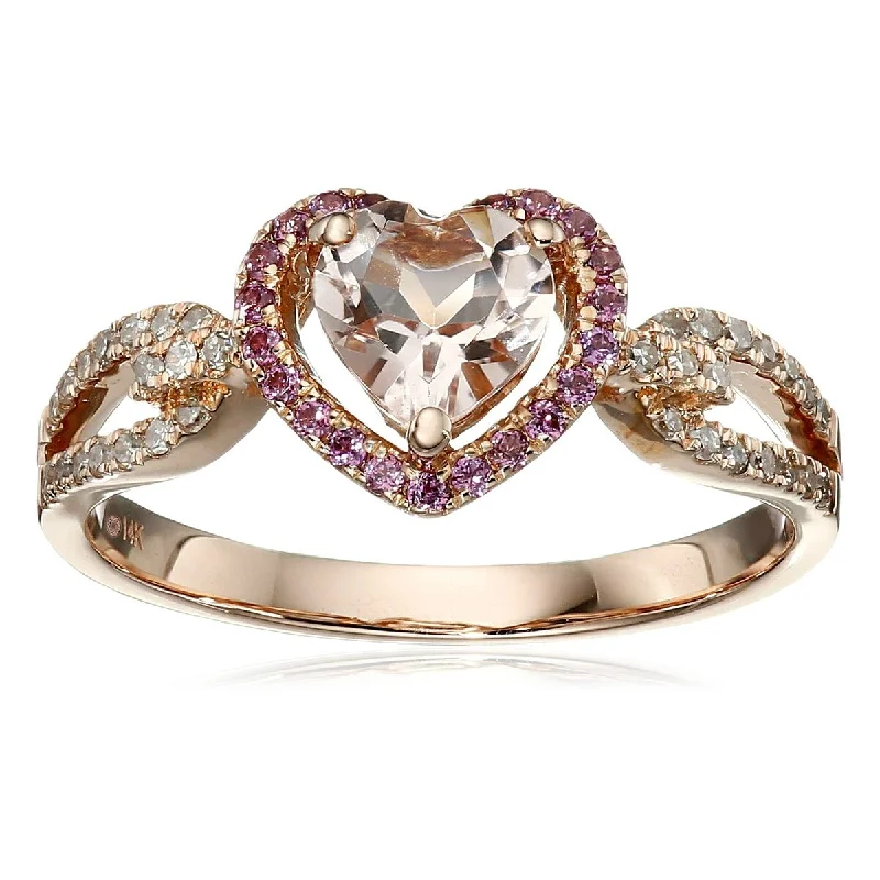 14KT Rose Gold Morganite and Rhodolite Garnet Gemstone Heart Shaped Ring