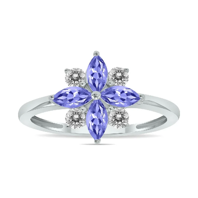 Marquee Jewels 3/4 Carat TW Tanzanite and Diamond Flower Ring in 10K White Gold